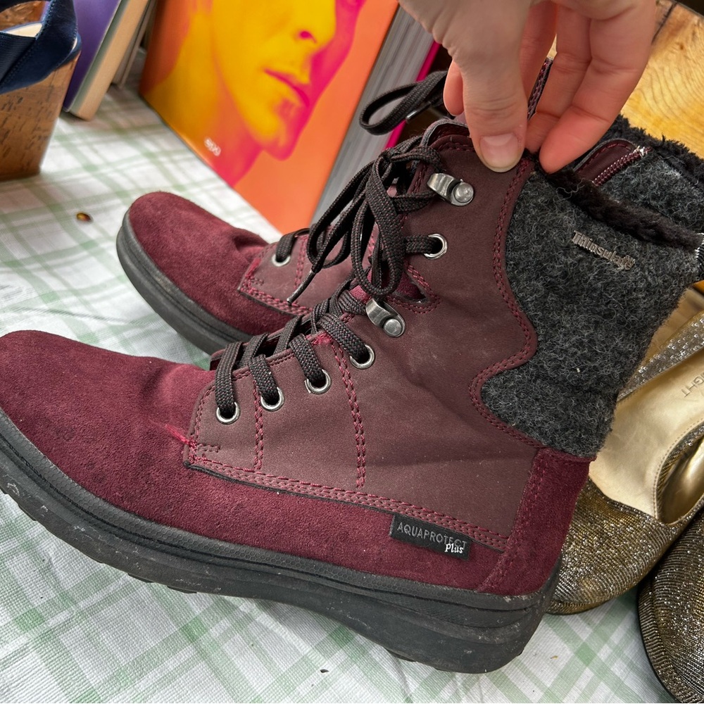 Women's Burgundy and Gray Winter Boots